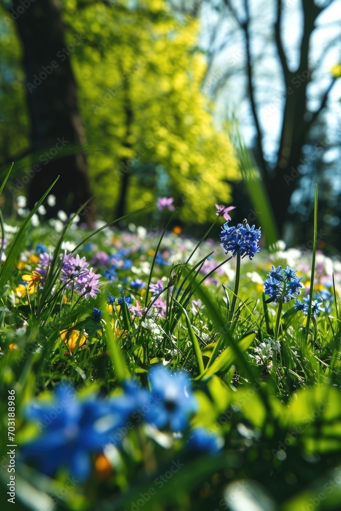 Poster a bunch of flowers lying in the grass. suitable for nature-themed designs or concepts