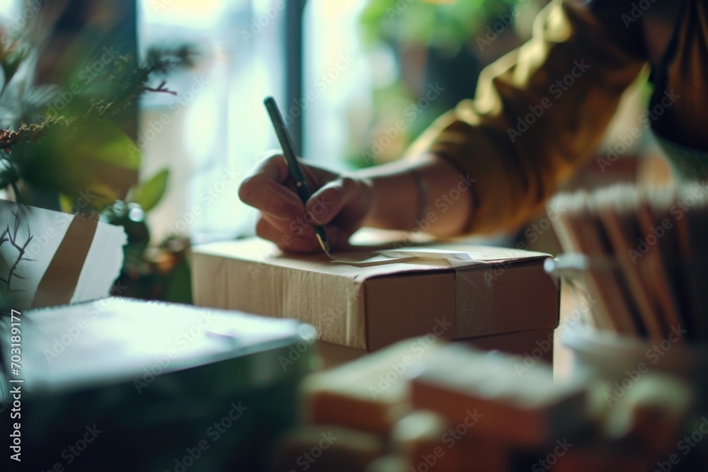 Poster a person is seen writing on a piece of paper. this image can be used for various purposes