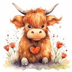 Valentine cute highland cow background