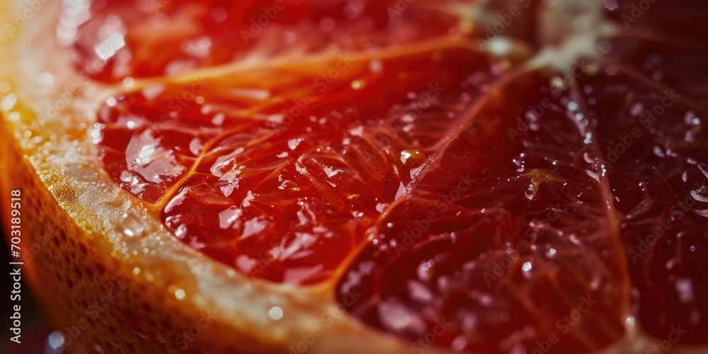 Poster A detailed view of a grapefruit that has been sliced in half. Ideal for healthy eating articles and recipe blogs