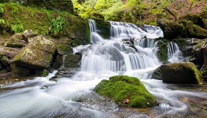 Fototapeta na wymiar A beautiful waterfall cascading over mossy rocks in a forest