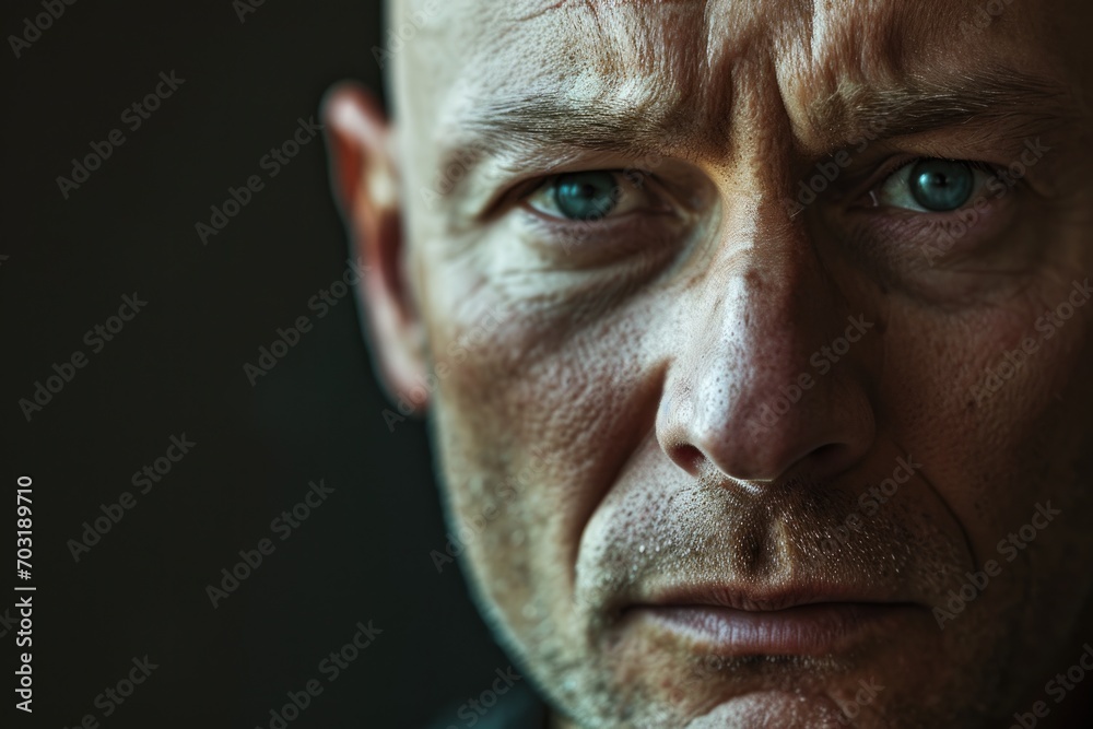 Poster A close up of a man with a serious expression on his face. Suitable for various applications