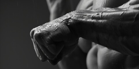 A detailed close-up of a person's arm with water droplets. Perfect for illustrating concepts such as hydration, refreshment, or cleanliness.