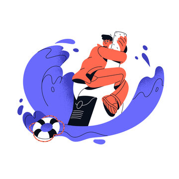 recommend clip art: Alcohol addiction problems lineart concept. Drunkard holding on glass bottle, floats in wine ocean. Addicted drinker suffer. Harmful influence of alcoholism. Flat isolated vector illustration on white