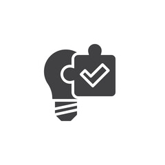 Light bulb and puzzle with check mark vector icon