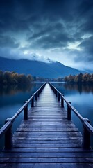 A Serene Wooden Dock Extending into Calm Waters