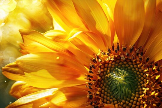 A close-up view of a vibrant sunflower with a soft and blurry background. This image can be used to add a touch of nature and beauty to various projects