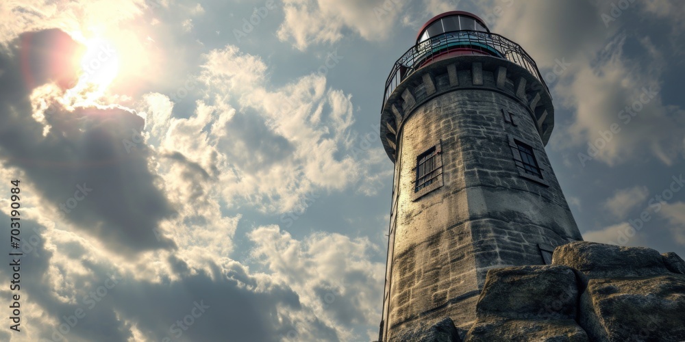 Aufkleber a lighthouse with a red light on top. can be used to symbolize guidance, safety, or navigation