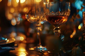 A close up of a glass of wine on a table. Perfect for wine enthusiasts or restaurant advertisements