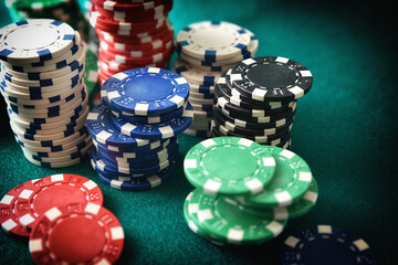 Detail of stacks of game chips to bet