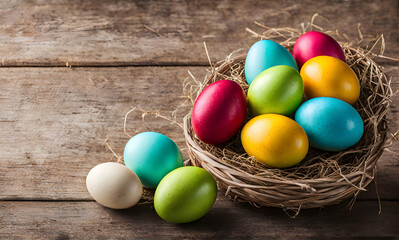 Obraz na płótnie Canvas Easter elegance: Still life with vibrant eggs