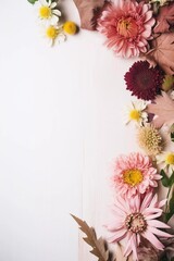 Spring and summer decorations background with beautiful wild flowers. Copy space for text banner.