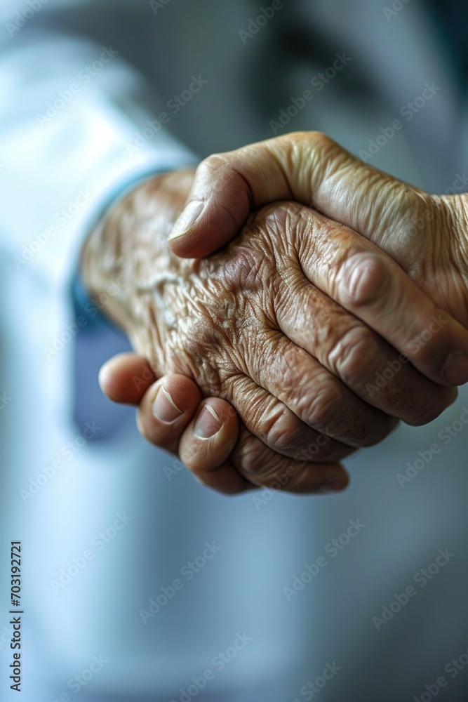 Poster a close-up image of a person holding another person's hand. this image can be used to depict various