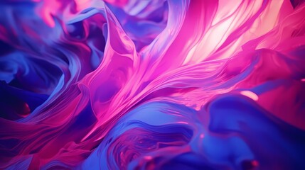 Dynamic bursts of neon pink and electric blue liquids colliding and creating a vibrant spectacle of fluid motion against a vivid 3D abstract background.