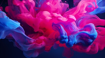 Dynamic bursts of neon pink and electric blue liquids colliding and creating a vibrant spectacle of fluid motion against a vivid 3D background, captured in high resolution. - obrazy, fototapety, plakaty
