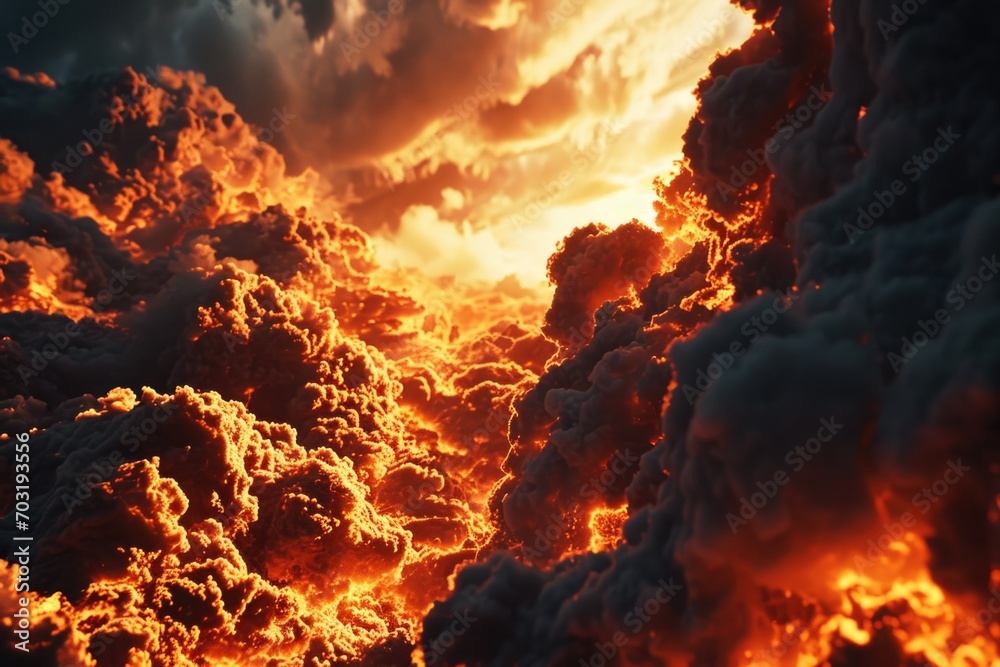 Poster Smoke rising in a large quantity from the sky. Suitable for various applications