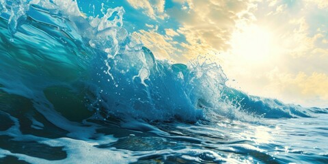 A powerful and majestic wave crashing in the ocean. Perfect for illustrating the beauty and strength of nature. Ideal for use in travel magazines, websites, and advertisements