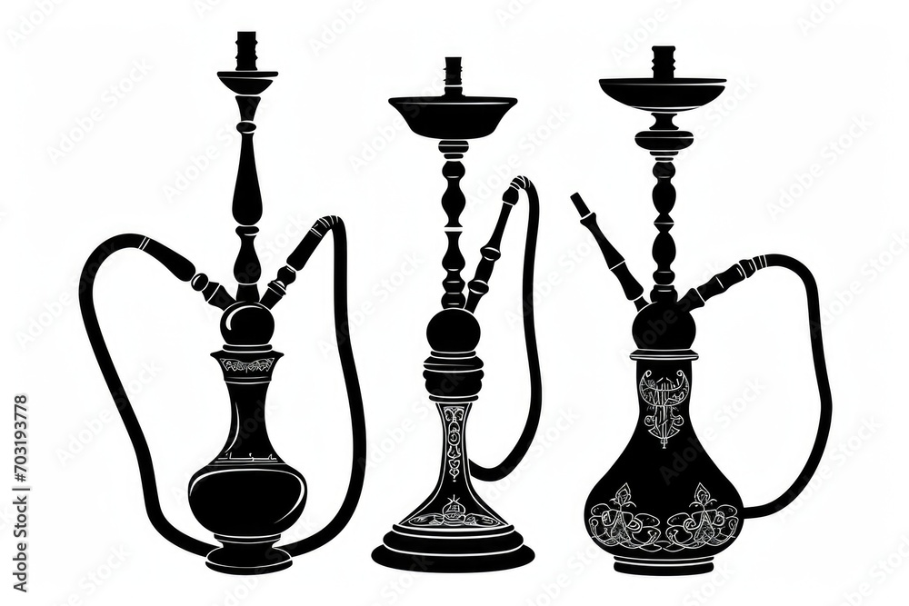 Poster black and white silhouettes of a hookah. versatile image suitable for various design projects