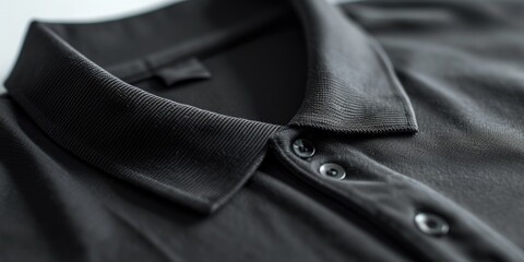 A close-up view of a black shirt with buttons. This versatile image can be used for fashion websites, clothing catalogs, or articles about men's fashion