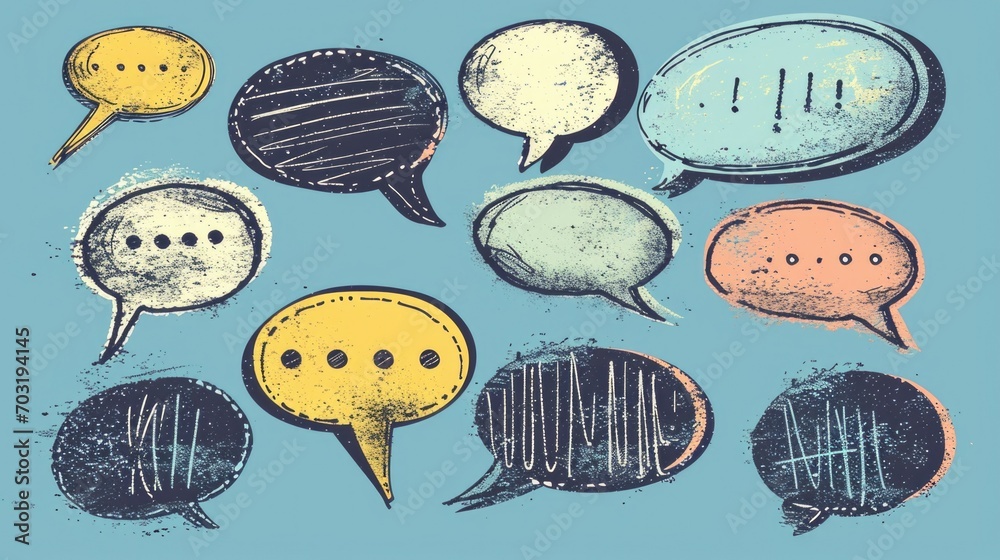 Poster A collection of various colored speech bubbles. Great for adding dialogue or communication elements to designs