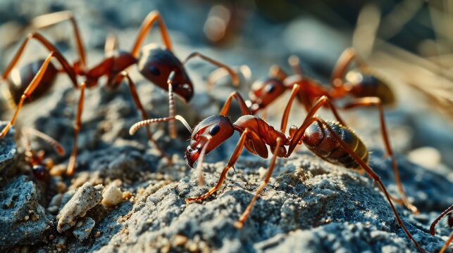 A group of ants crawling on a rock. Perfect for nature and wildlife themes
