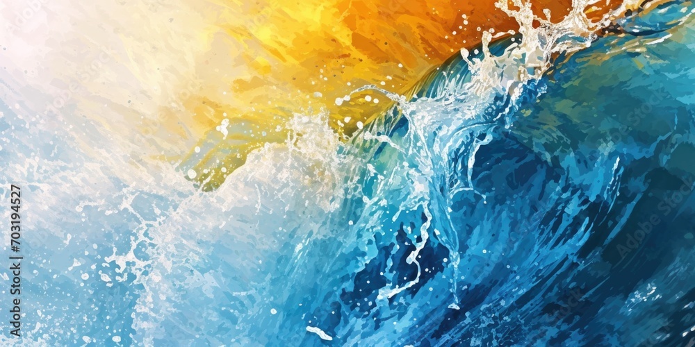Poster A painting capturing the beauty and power of a wave in the ocean. Perfect for adding a touch of nature to any space