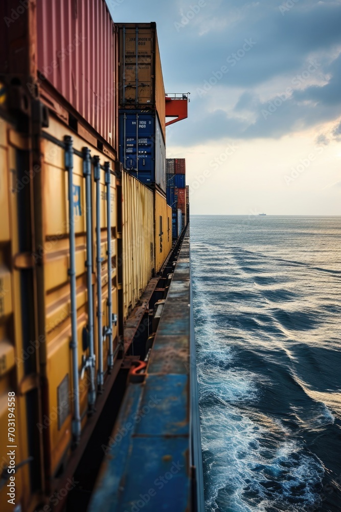 Aufkleber a large container ship sailing across the open ocean. perfect for illustrating global shipping, tran