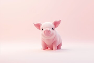 A cute miniature pig figurine, resembling a robotic pig, is sitting on a white surface.