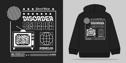 disorder slogan typography design for streetwear, urban style, hoodie design and screen printing