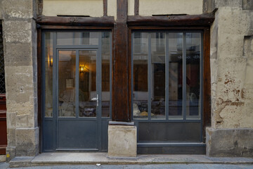 french boutique facade , parisian storefront template , vintage shop entrance door