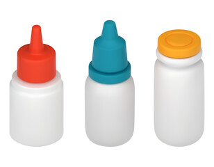 3D Vector nasal, eye drops, closed plastic container with medicines. Container with medical drug for nose, eyes. Vector illustration in cartoon minimal style isolated on a white background.