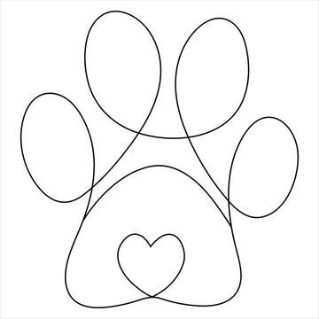 recommend clip art: Continuous one line art drawing pet dog or cat paw foot print outline vector illustration