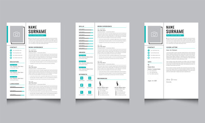 Stylish Resume Template Layout with Cover Letter Page  - obrazy, fototapety, plakaty