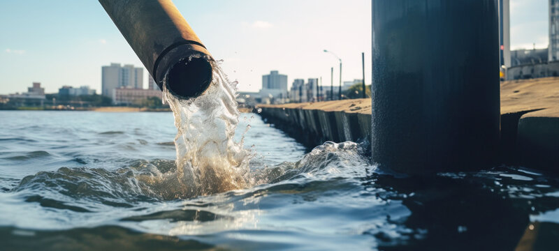 Environmental damage concept, Industrial and factory wastewater discharge pipe into the canal and sea, dirty water pollution, Sewage pipe outfall into the river, the river is polluted