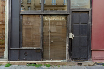 Fototapeta na wymiar french boutique facade , parisian storefront template , vintage shop entrance door