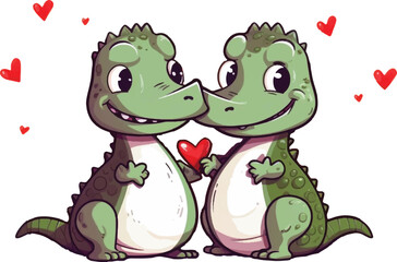 Two cute crocodiles, Valentine's Day illustrations