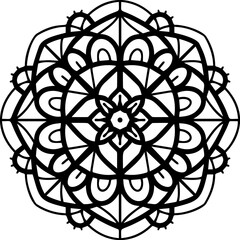 Vector black floral mandala, isolated on white background. Geometric patterned simple ornament for adult coloring books, coloring pages. Yoga and meditation