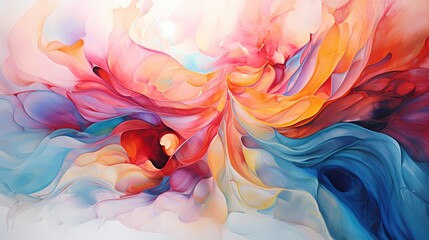 Dynamic swirls of vivid hues dance gracefully on a crystal-clear canvas, creating an abstract spectacle of unparalleled beauty.