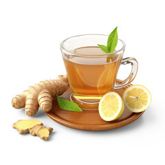 cup of ginger honey with lemon tea on isolate transparency background, PNG