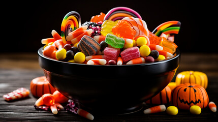 Halloween sweets in a plate. Selective focus.