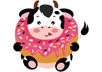 Cute cow inside a delicious donut