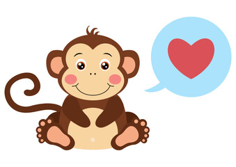 Cute monkey with heart on speech bubble
