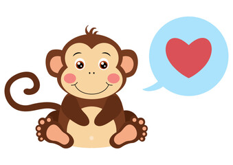 Fototapeta premium Cute monkey with heart on speech bubble