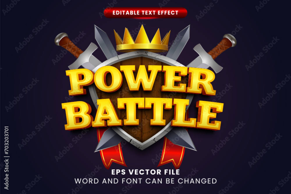 Poster power battle game 3d editable vector text effect. game 3d text style