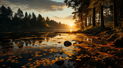 Golden Tranquility: Capturing the Beauty of a Wilderness Sunrise. Generative AI