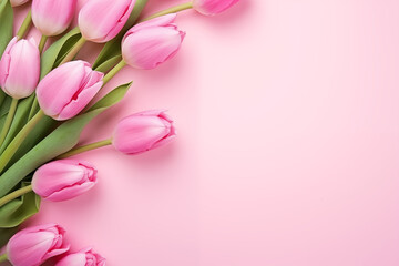 bouquet of tulips on pink background