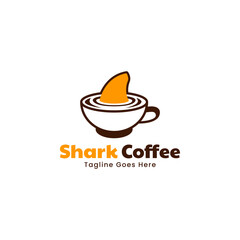 Shark Coffee Cup Logo Template Vector Icon Illustration