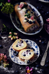 sponge roll with blueberries and cream..style vintage
