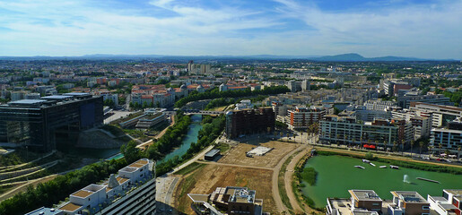 Photo aérienne Montpellier Sud quartiers du Lez travaux habitats collectifs espace urbains rives du Lez Hérault Occitanie sud de le France