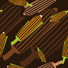 Editable Various Positions of Corns Vector Illustration as Seamless Pattern With Dark Background for Thanksgiving Day Related Design